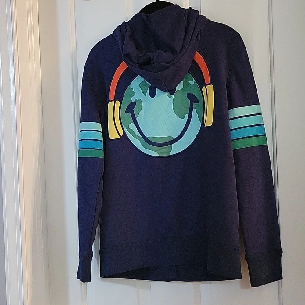 Gap navy smiley world with head phones hooded zipper sweatshirt xxl